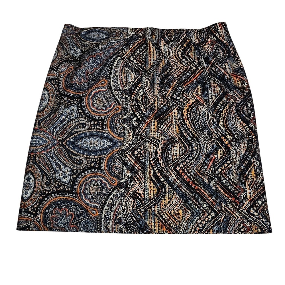 J. Jill Womens Medium Mixed Print Paisley Geometric Ponte Pencil Skirt Blue Rust